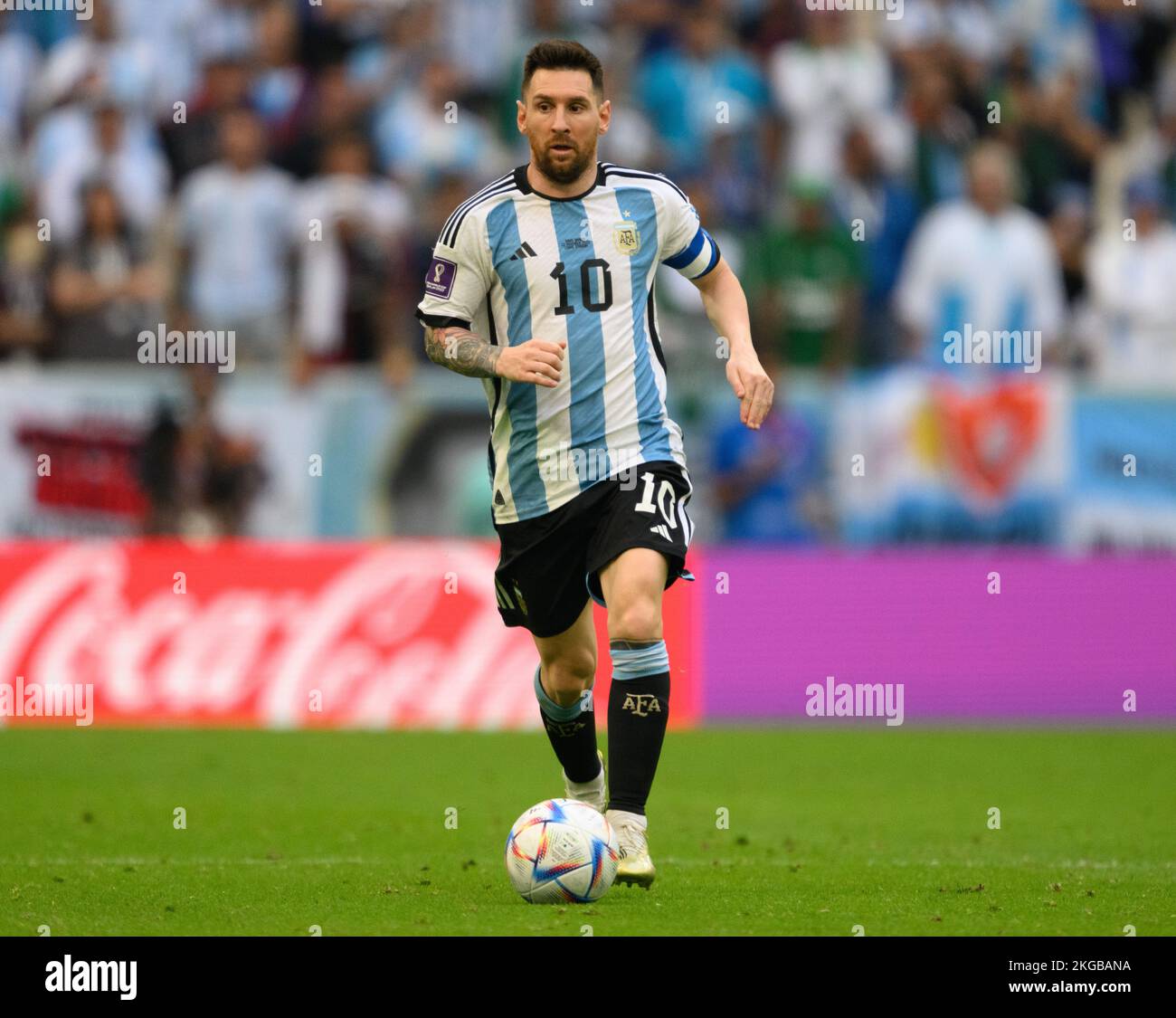 Lusail, Qatar. 22nd Nov, 2022. Soccer: World Cup, Argentina - Saudi Arabia, Preliminary round, Group C, Matchday 1, Lusail Iconic Stadium, Argentina's Lionel Messi plays the ball. Credit: Robert Michael/dpa/Alamy Live News Stock Photo