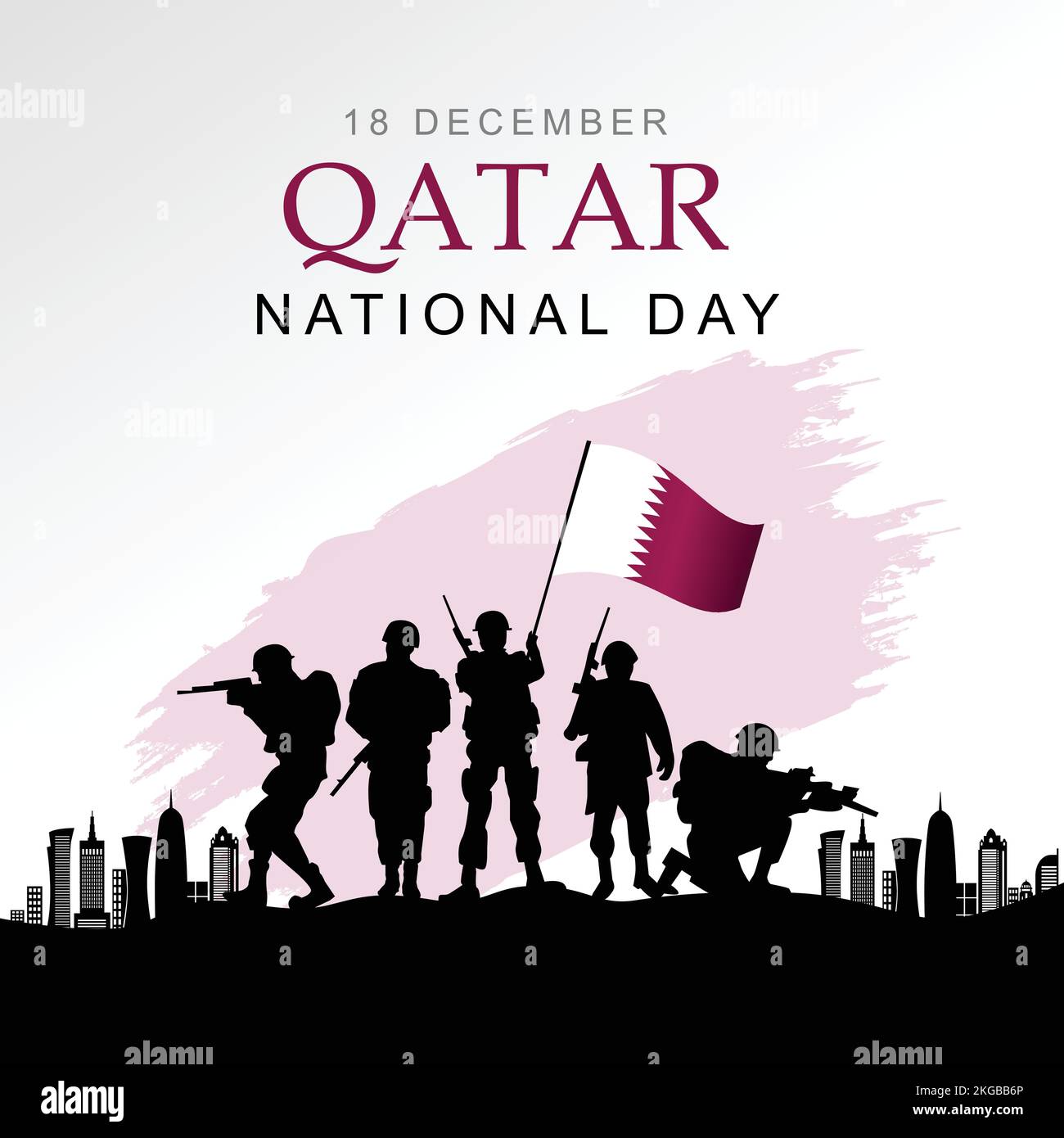 illustration of 18th of December background for Happy national day of Qatar. a soldier with gun and flag. Vector illustration. Stock Vector