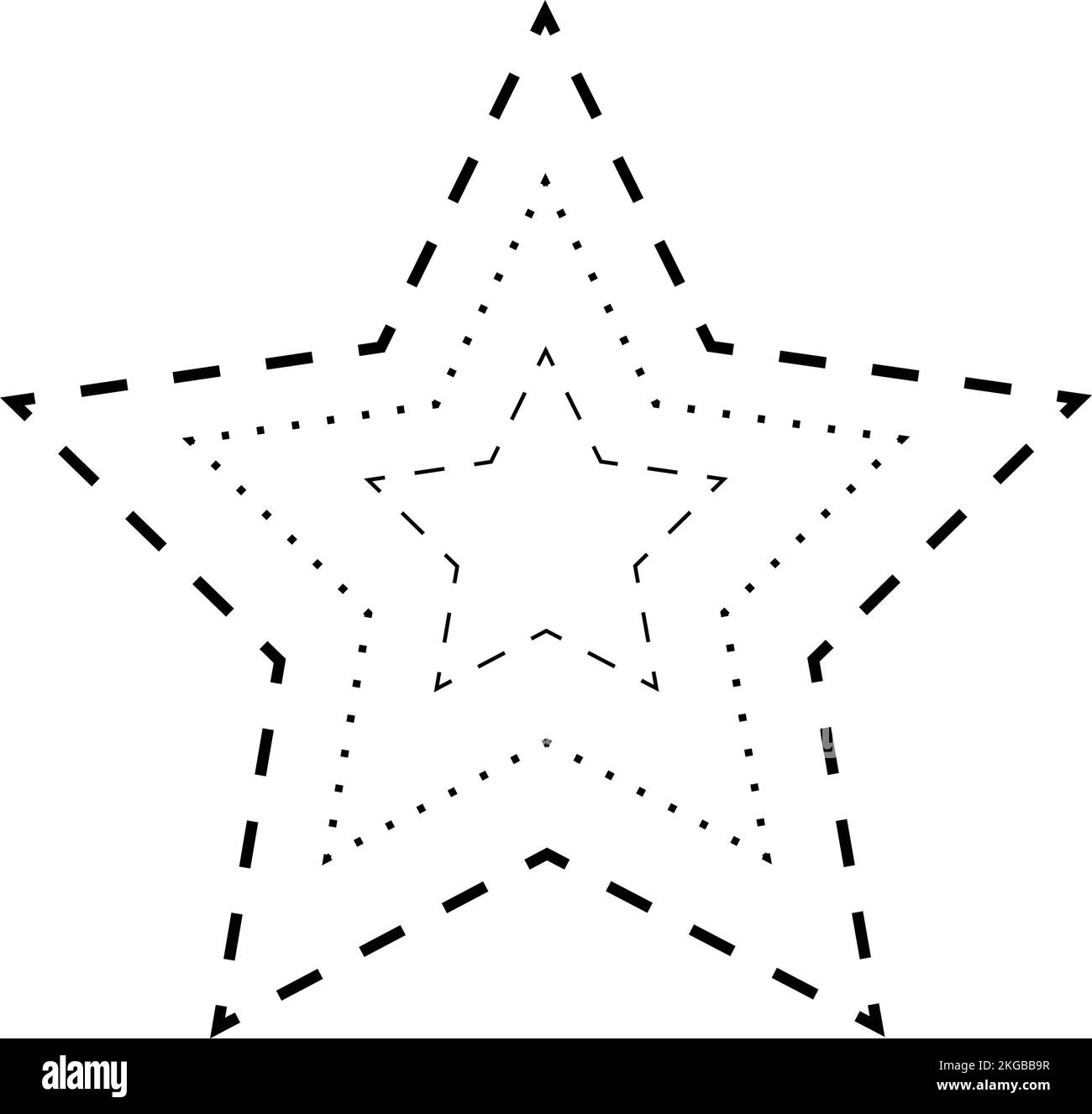 Tracing star shape broken line element for preschool, kindergarten and