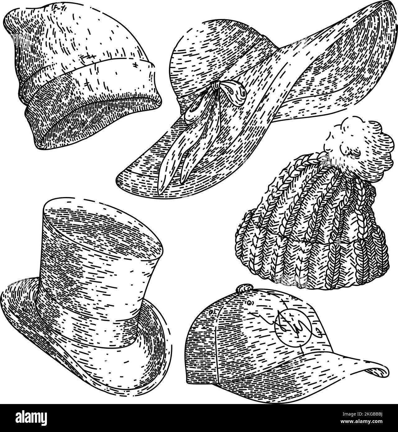 cap hat fashion set sketch hand drawn vector Stock Vector Image & Art