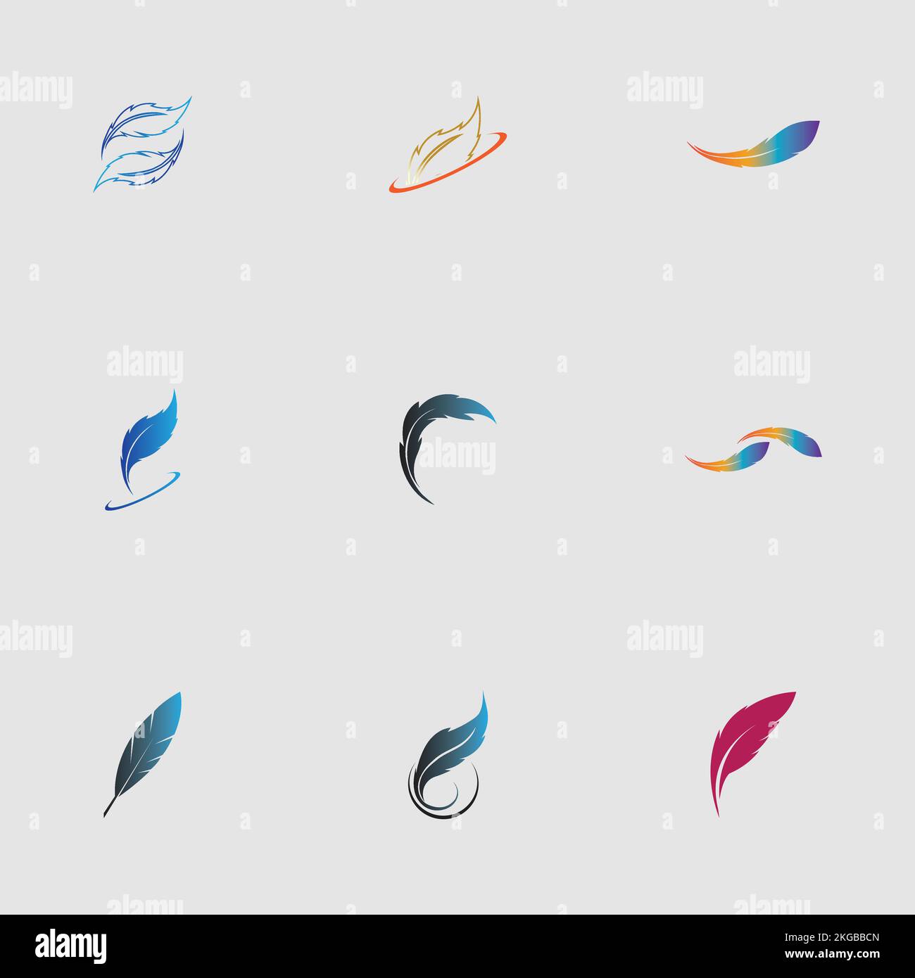 Feather Logo Examples set of logo of feather vector illustration design on gray background ...