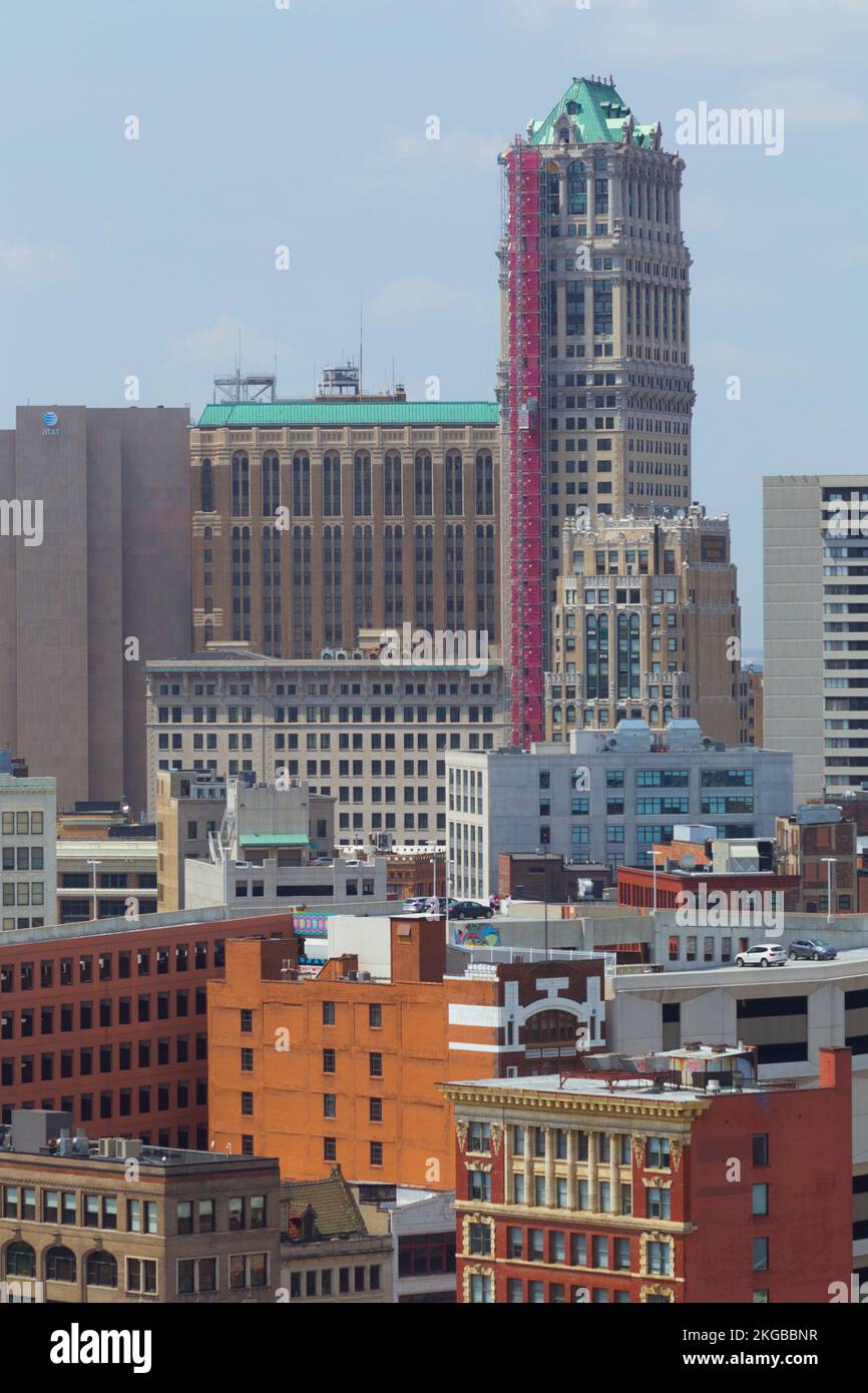 Downtown Detroit in Michigan, USA, including the Book Tower highrise ...
