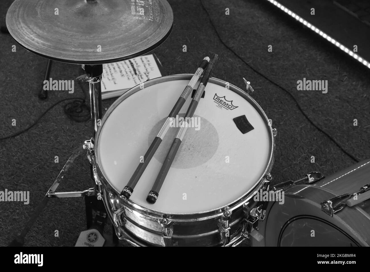 Close up of a snare drum with drumsticks Stock Photo Alamy