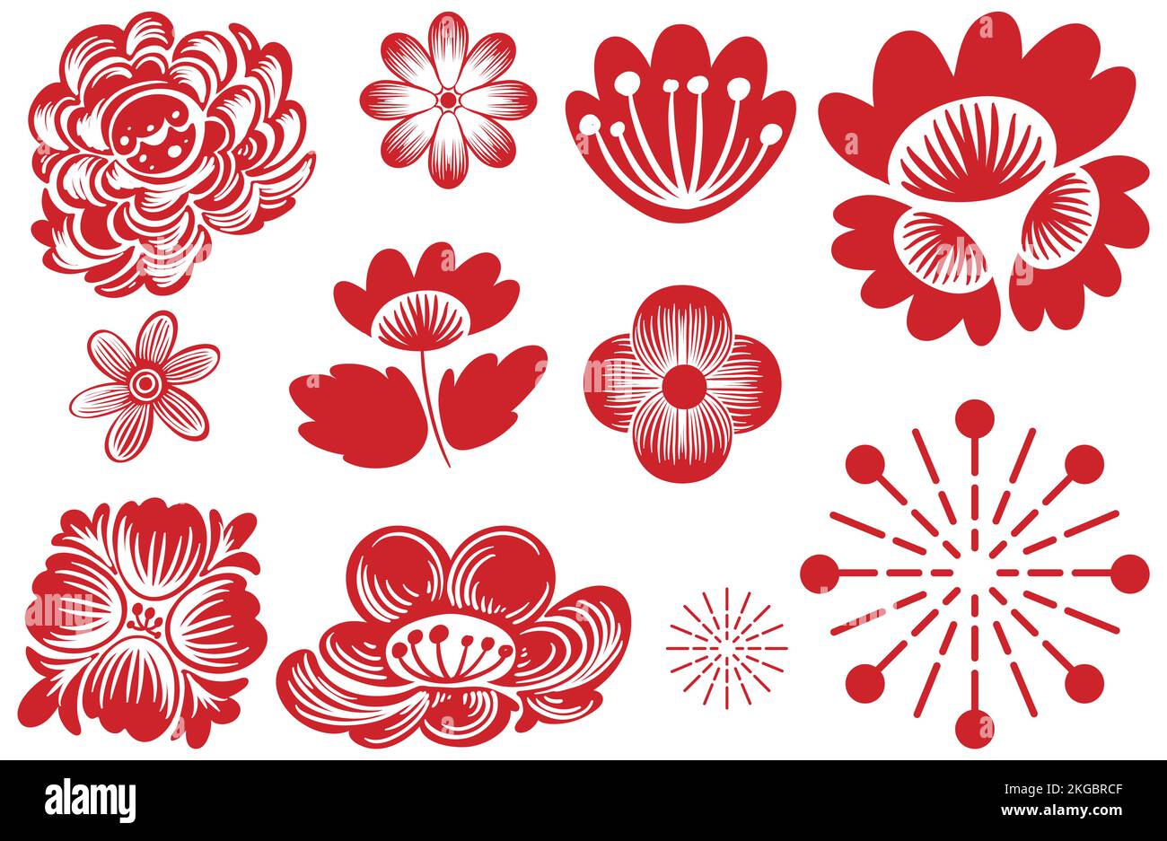 Set of red Chinese flower element illustration Stock Photo - Alamy