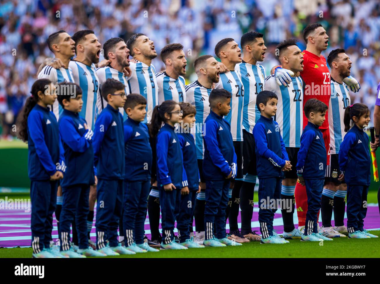 Doha, Qatar. 22nd Nov, 2022.  Nationalhymne von Argentinien  Argentina - Saudi Arabia World Cup 2022 in Qatar 22.11.2022 Credit: Moritz Müller  Copyri Stock Photo