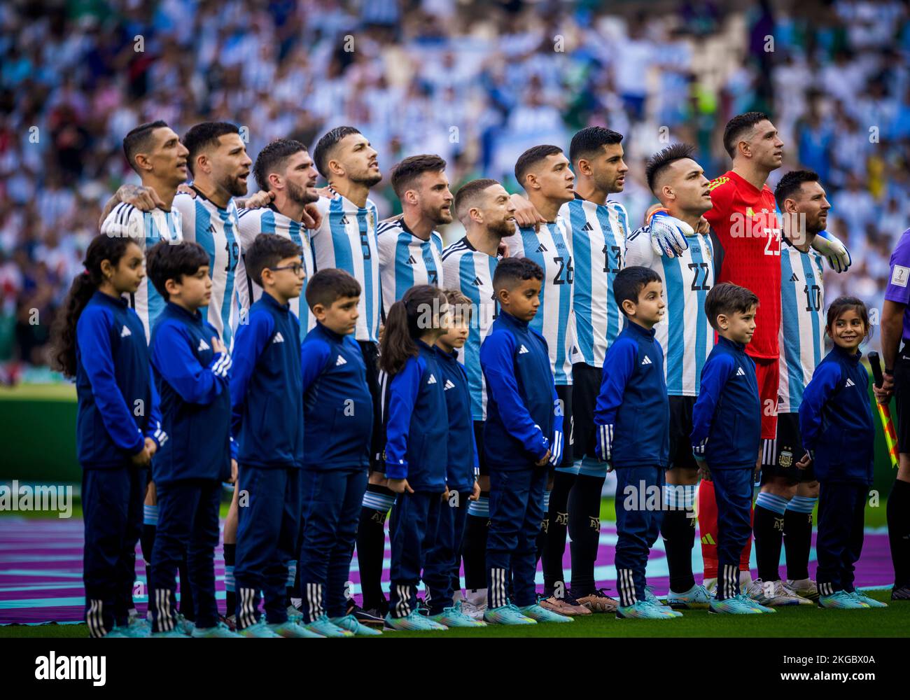 Doha, Qatar. 22nd Nov, 2022.  Nationalhymne von Argentinien  Argentina - Saudi Arabia World Cup 2022 in Qatar 22.11.2022 Credit: Moritz Müller  Copyri Stock Photo