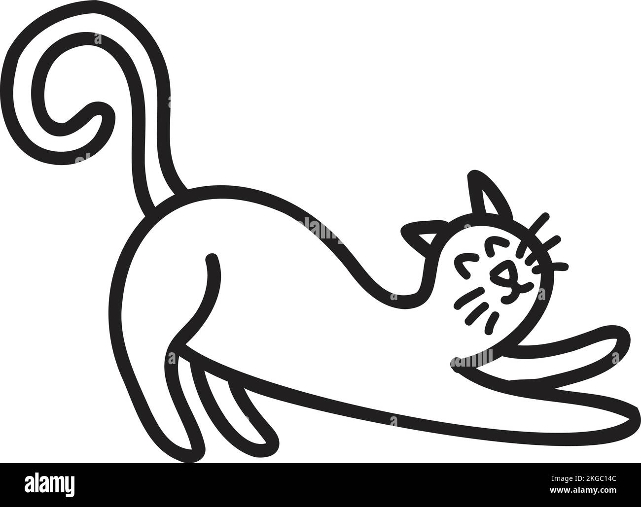 Hand Drawn cat stretching body illustration isolated on background Stock Vector