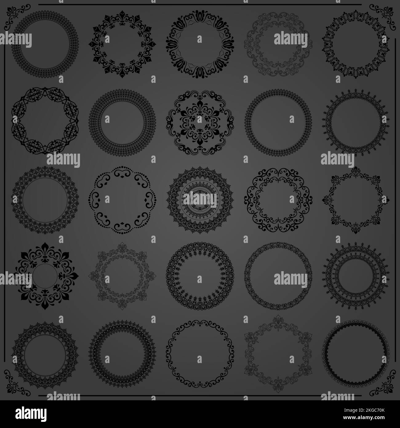 Vintage set of round elements. Different elements for design frames ...