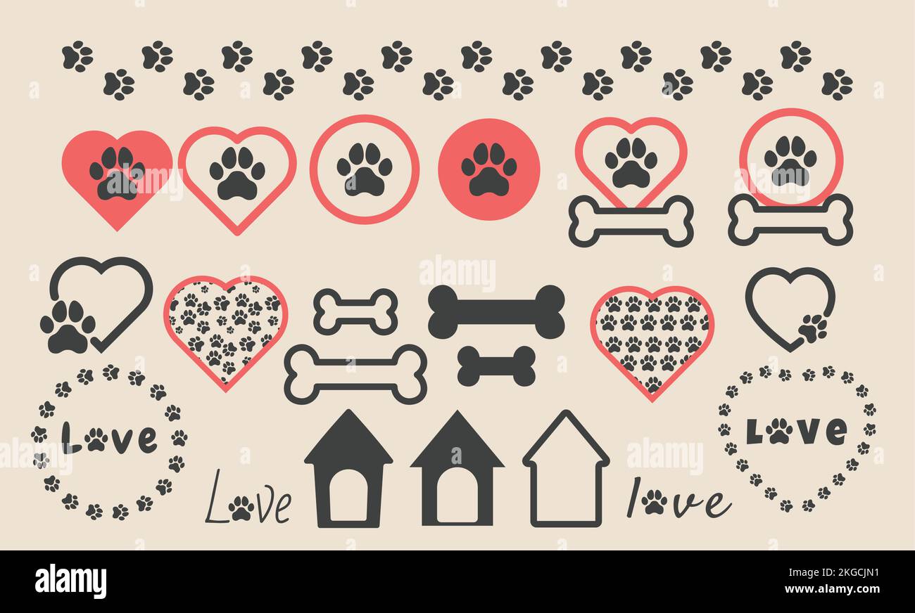 Dog Puppy pet Paw Silhouette. Icons set Stock Vector Image & Art - Alamy