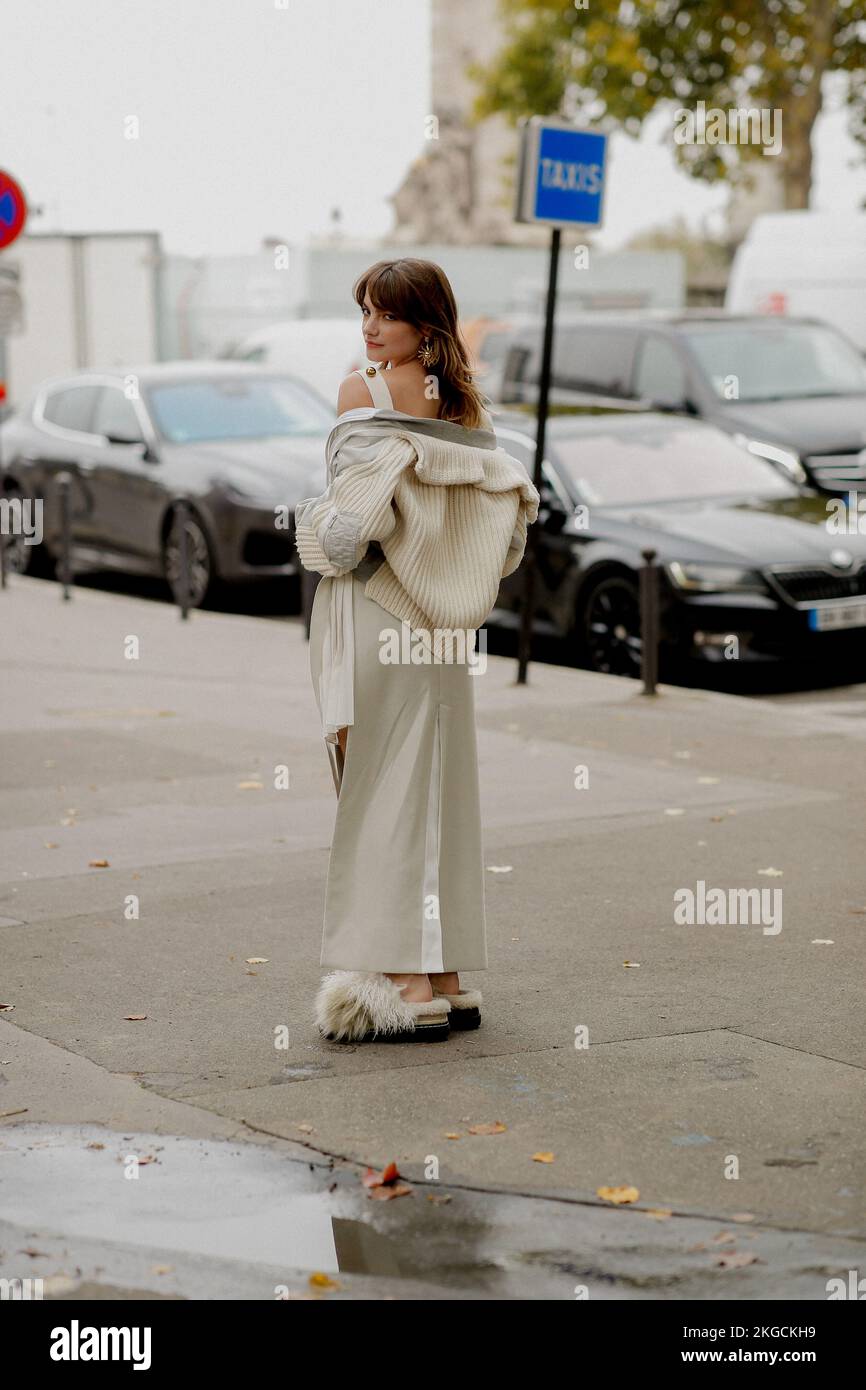Street style, Claire Laffut arriving at Sacai Spring Summer 2023 show