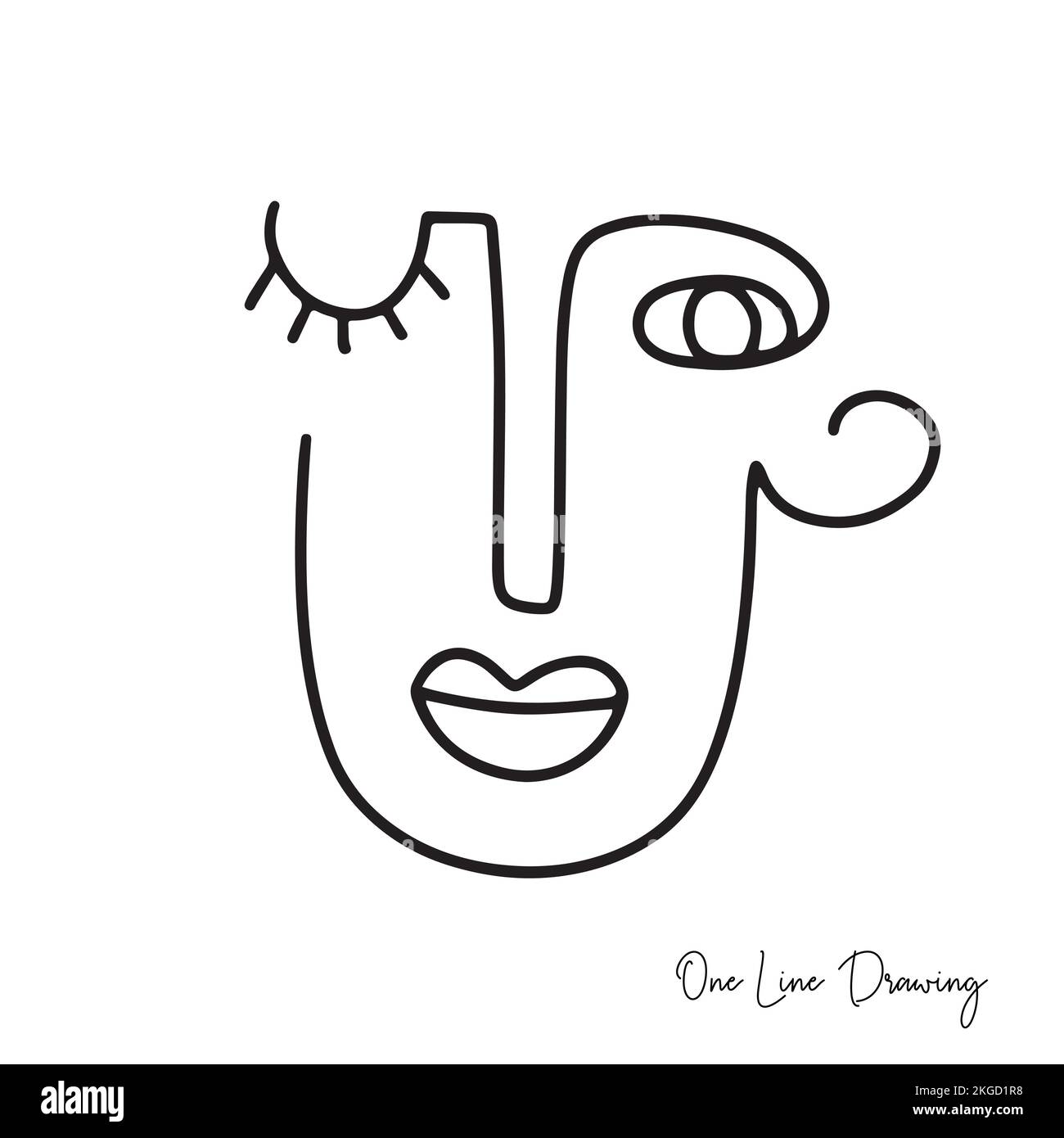 Fashion Cubism One line drawing human face Stock Vector