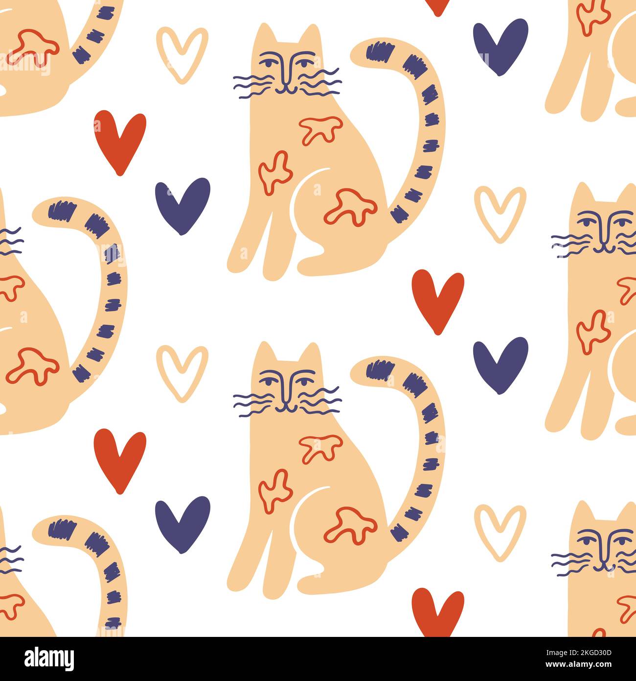 Trendy Folk art Cats Seamless Pattern Stock Vector Image & Art - Alamy
