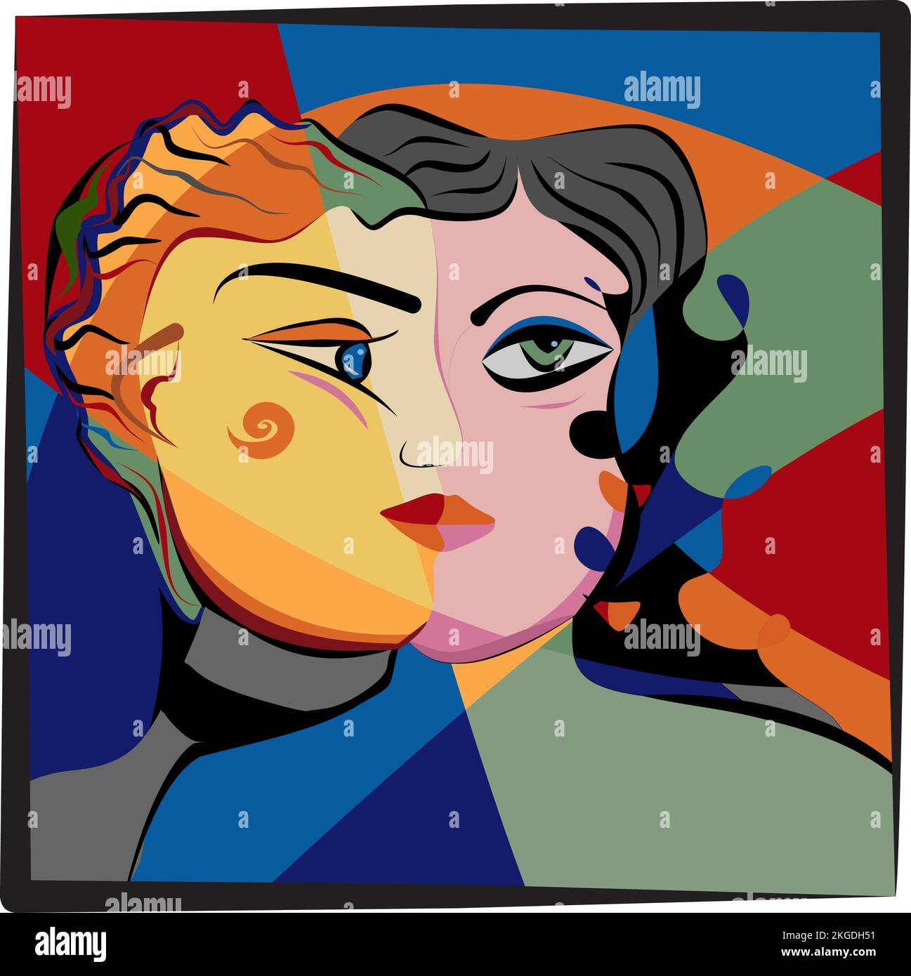 Colorful background, cubism art style,abstracts portraits Stock Vector