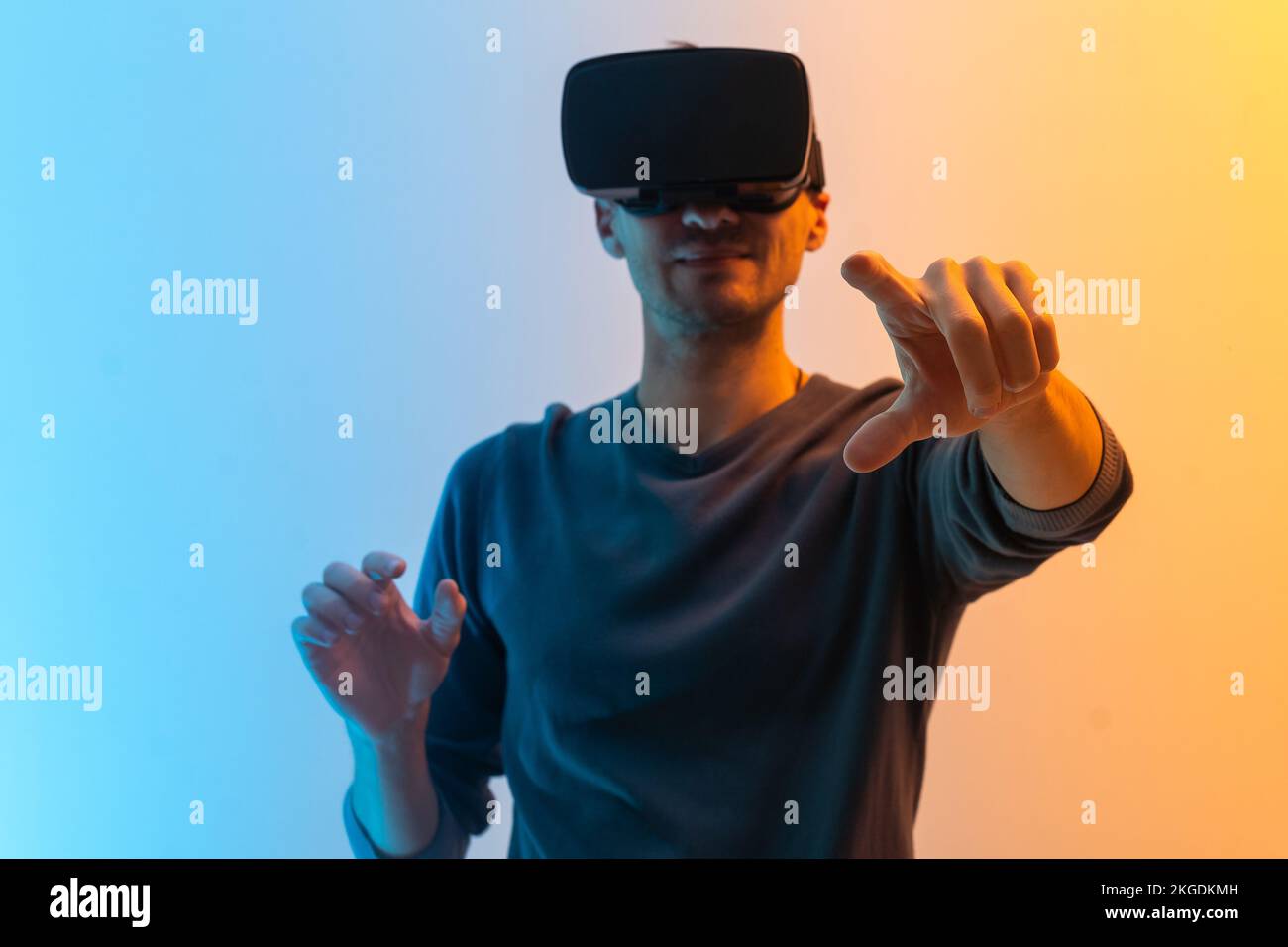 The man with glasses of virtual reality. Future technology concept ...