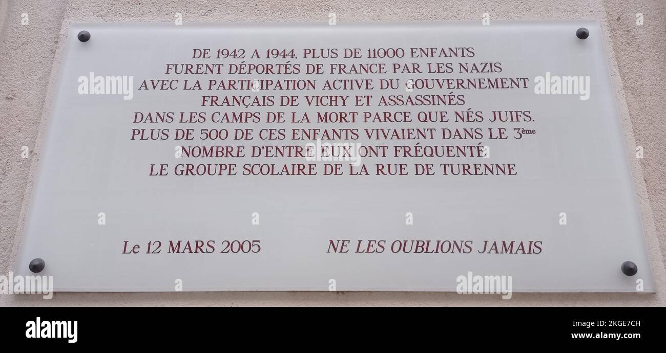 Plaque commémorative à Paris posée le 12 mars 2005 Stock Photo