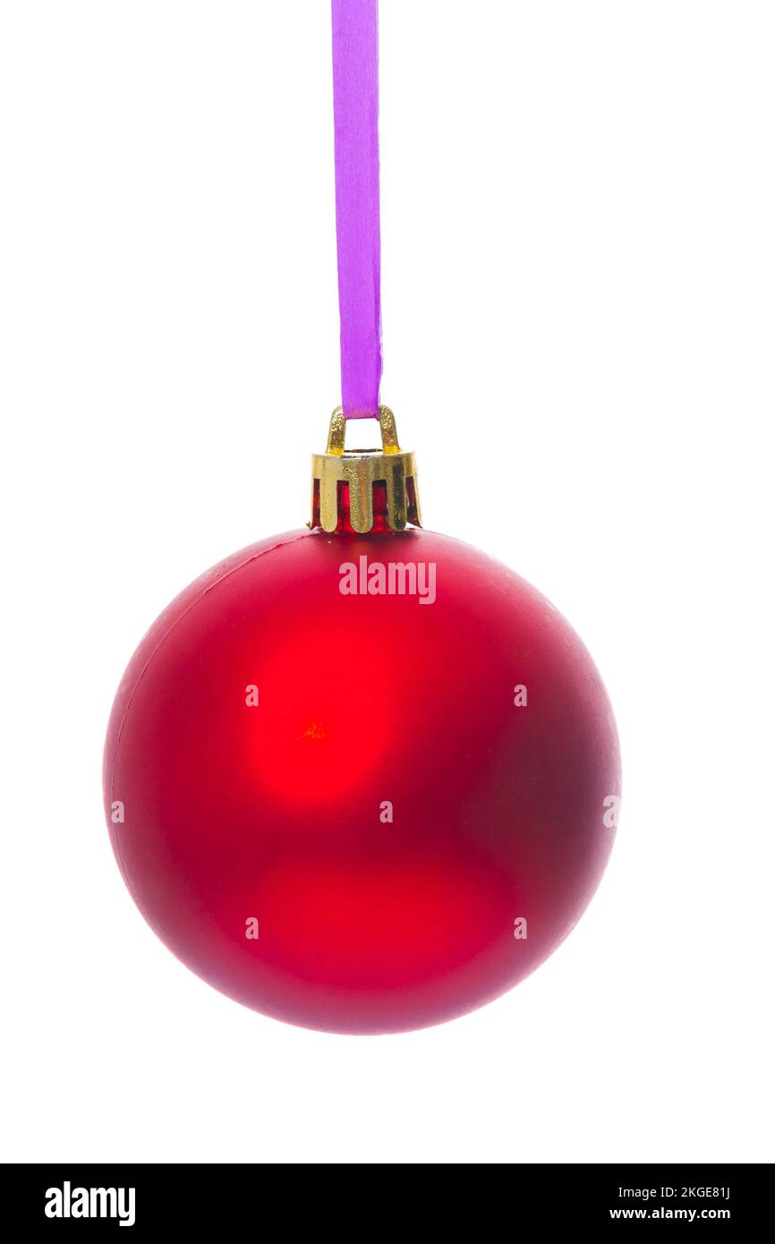 hanging single red christmas ball isolated on white background Stock ...