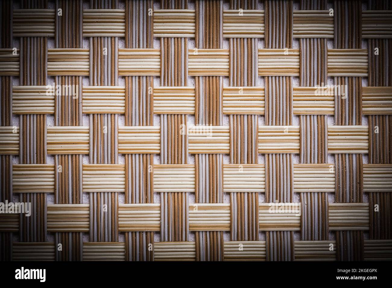 old dusted wicker mat texture close up. Stock Photo