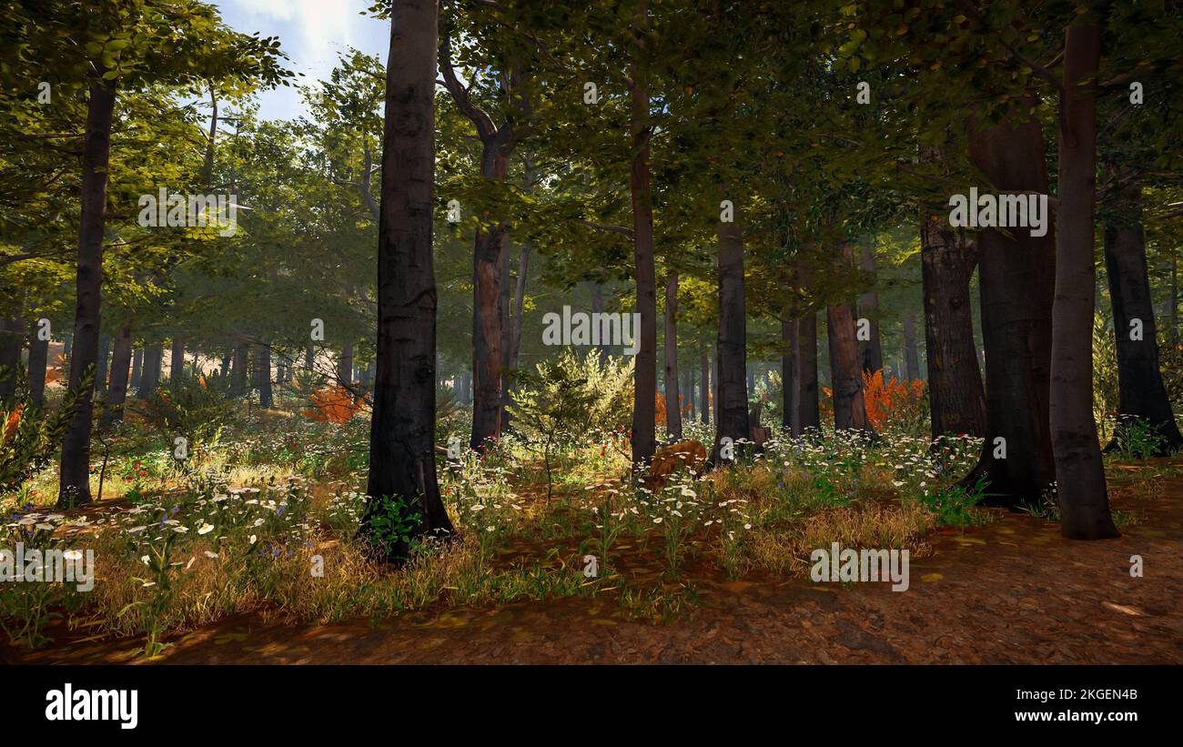 3D rendering. An immersive natural environment. Landscape to illustrate