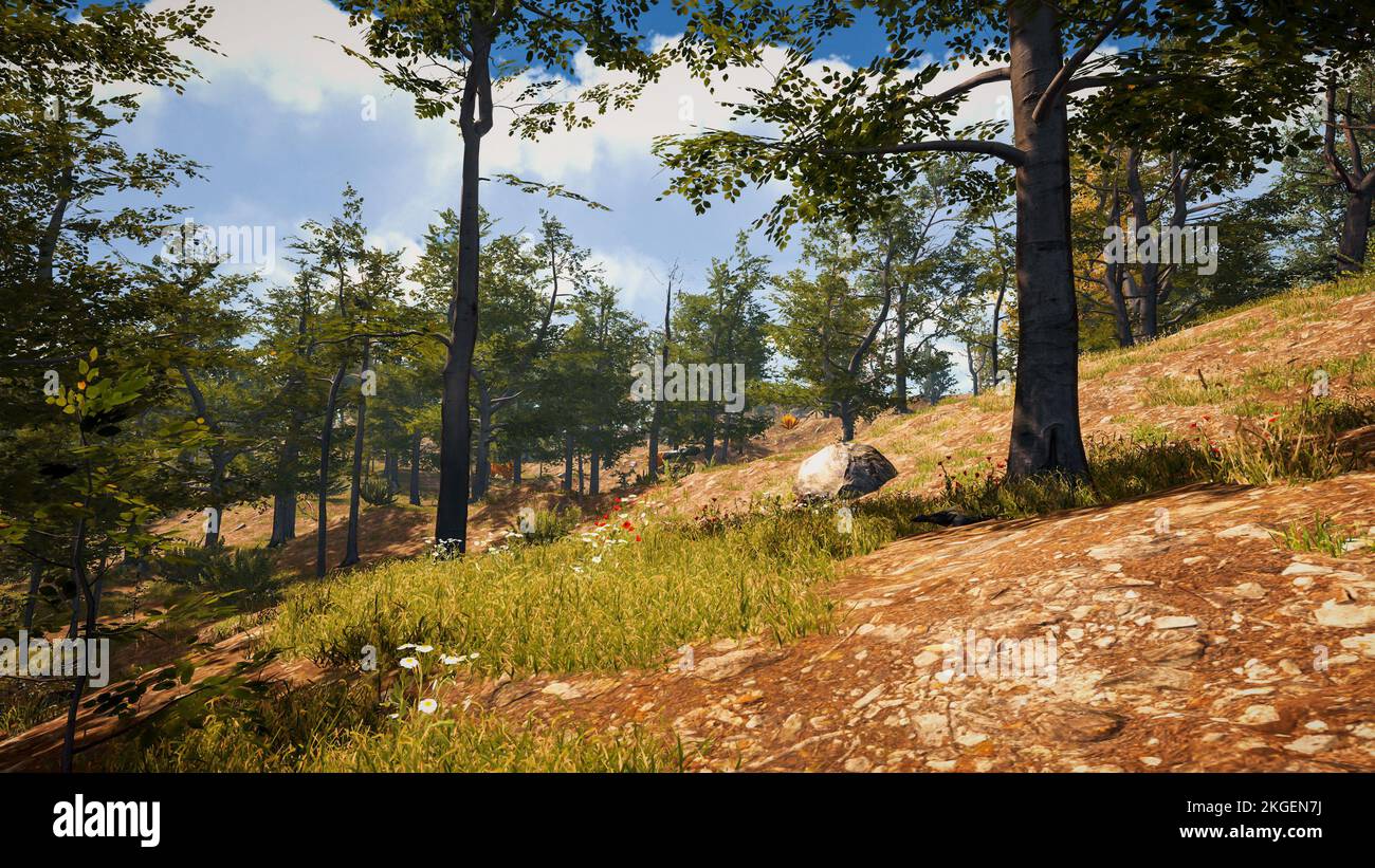 3D rendering. An immersive natural environment. Landscape to illustrate ...