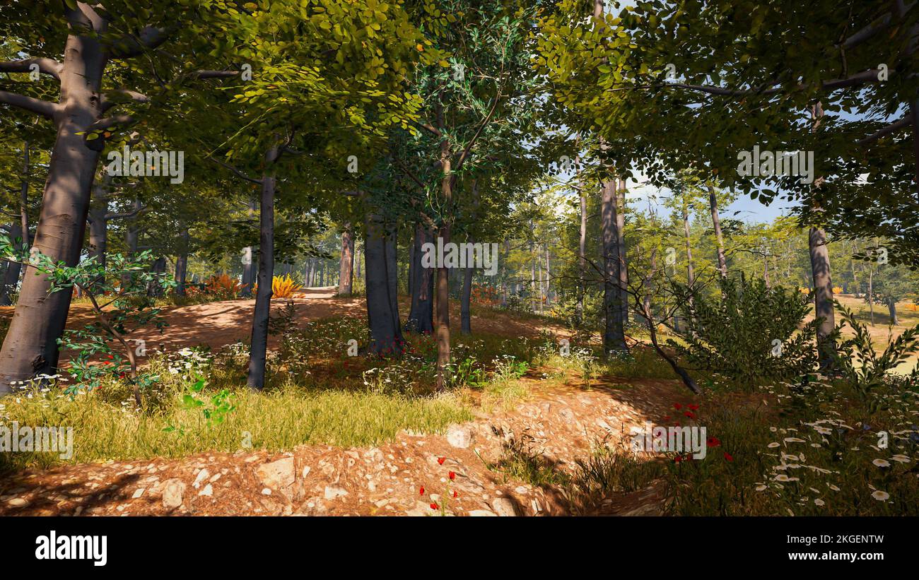 3D rendering. An immersive natural environment. Landscape to illustrate ...