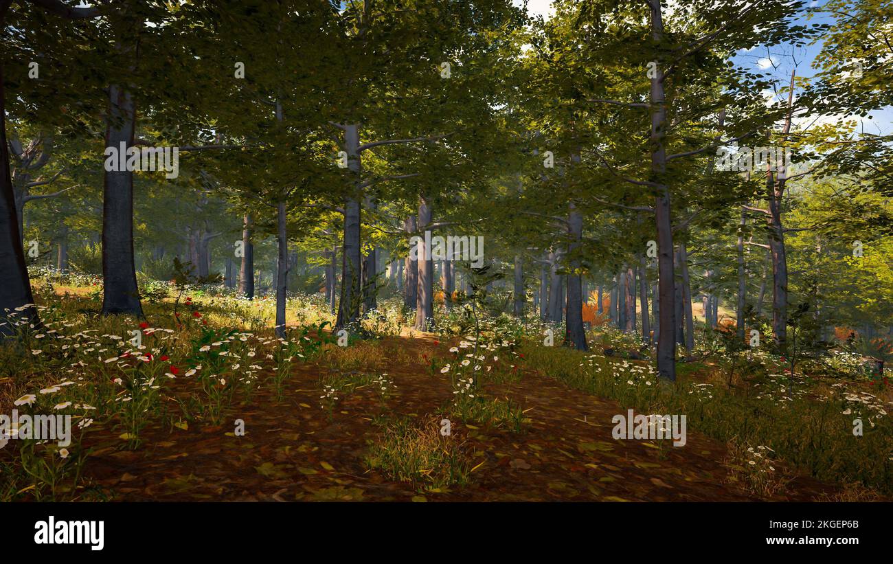 3D rendering. An immersive natural environment. Landscape to illustrate ...