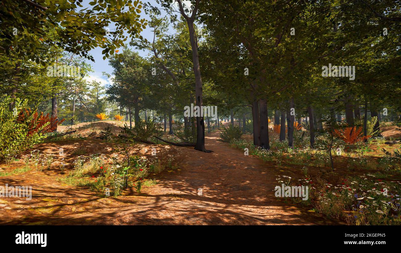 3D rendering. An immersive natural environment. Landscape to illustrate ...