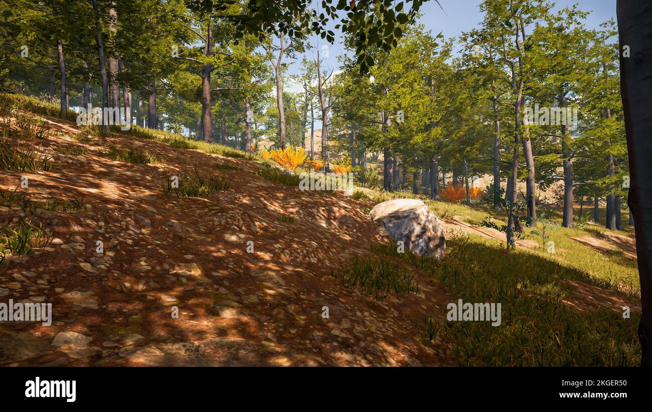3D rendering. An immersive natural environment. Landscape to illustrate ...