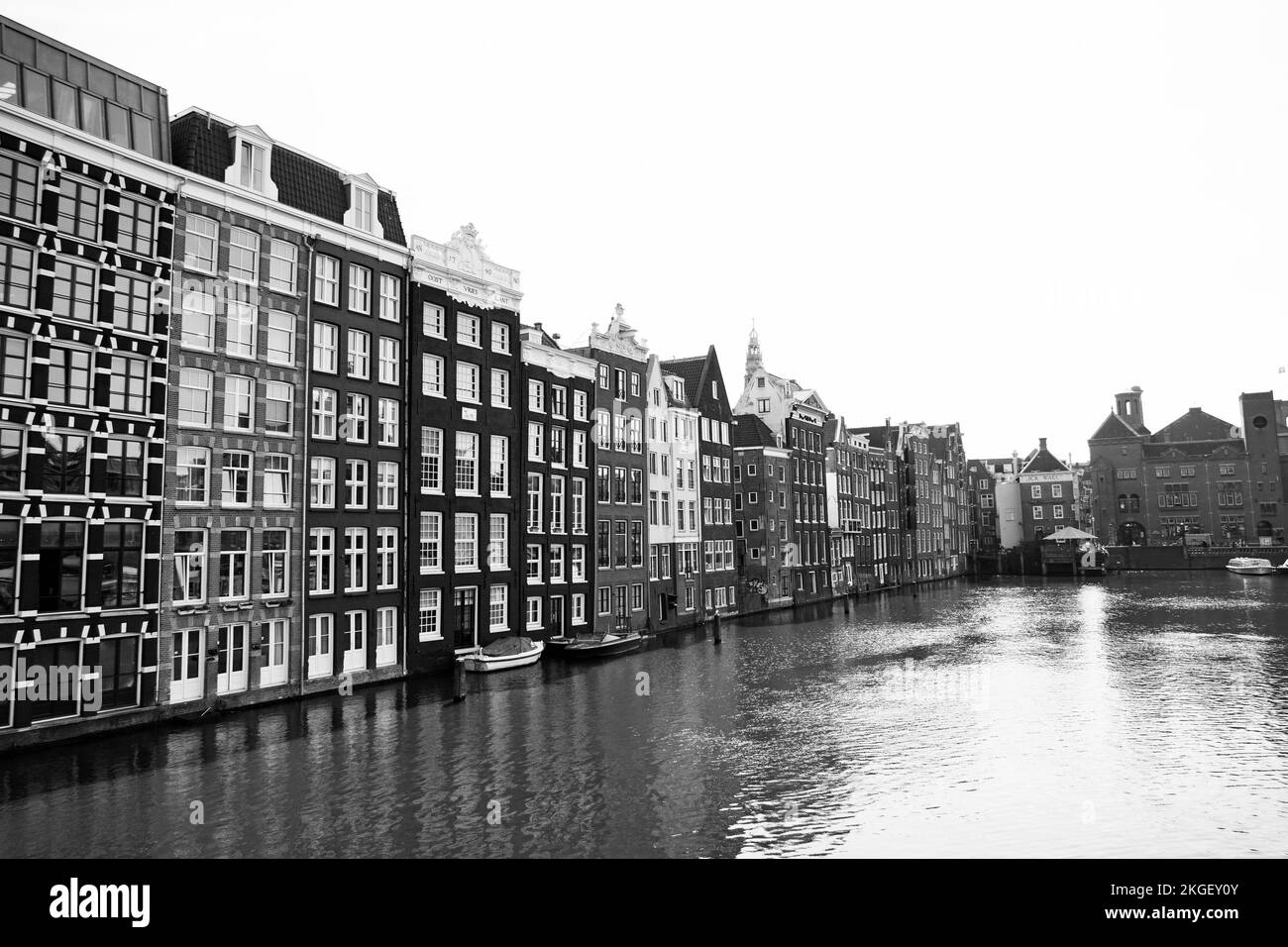 Row of houses by the water in the center of Amsterdam, Netherlands. Stock Photo