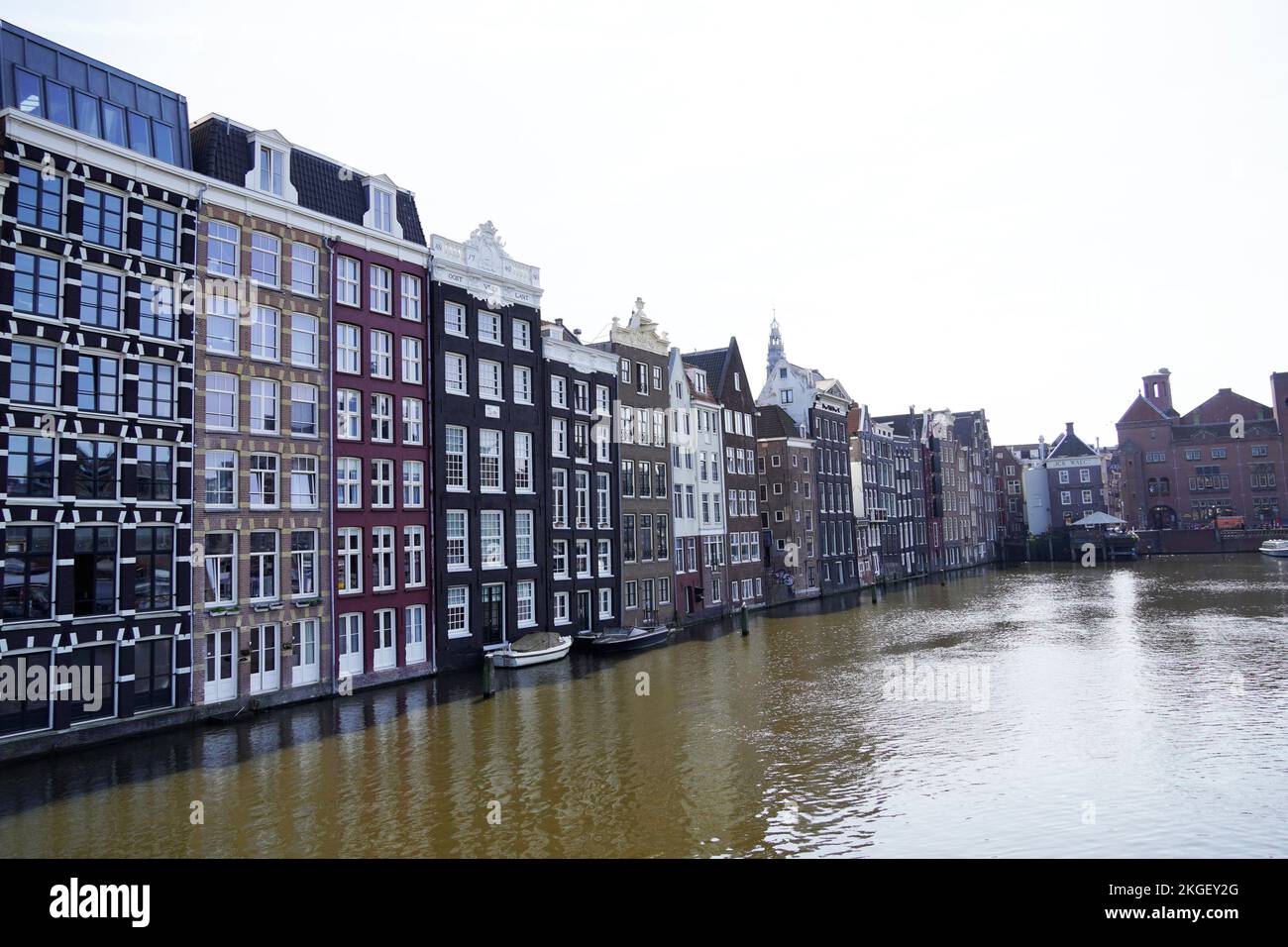 Row of houses by the water in the center of Amsterdam, Netherlands. Stock Photo