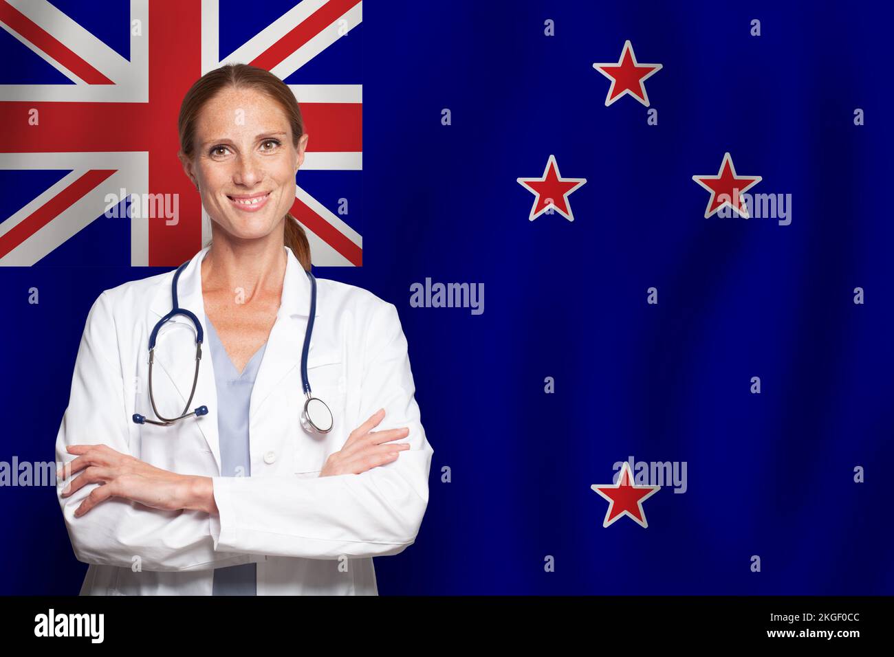 New Zealand general practitioner doctor on the flag of New Zealand