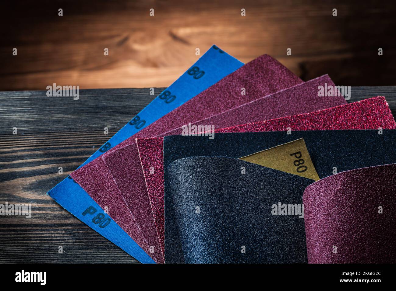 sand paper assortment on vintage wood background Stock Photo Alamy