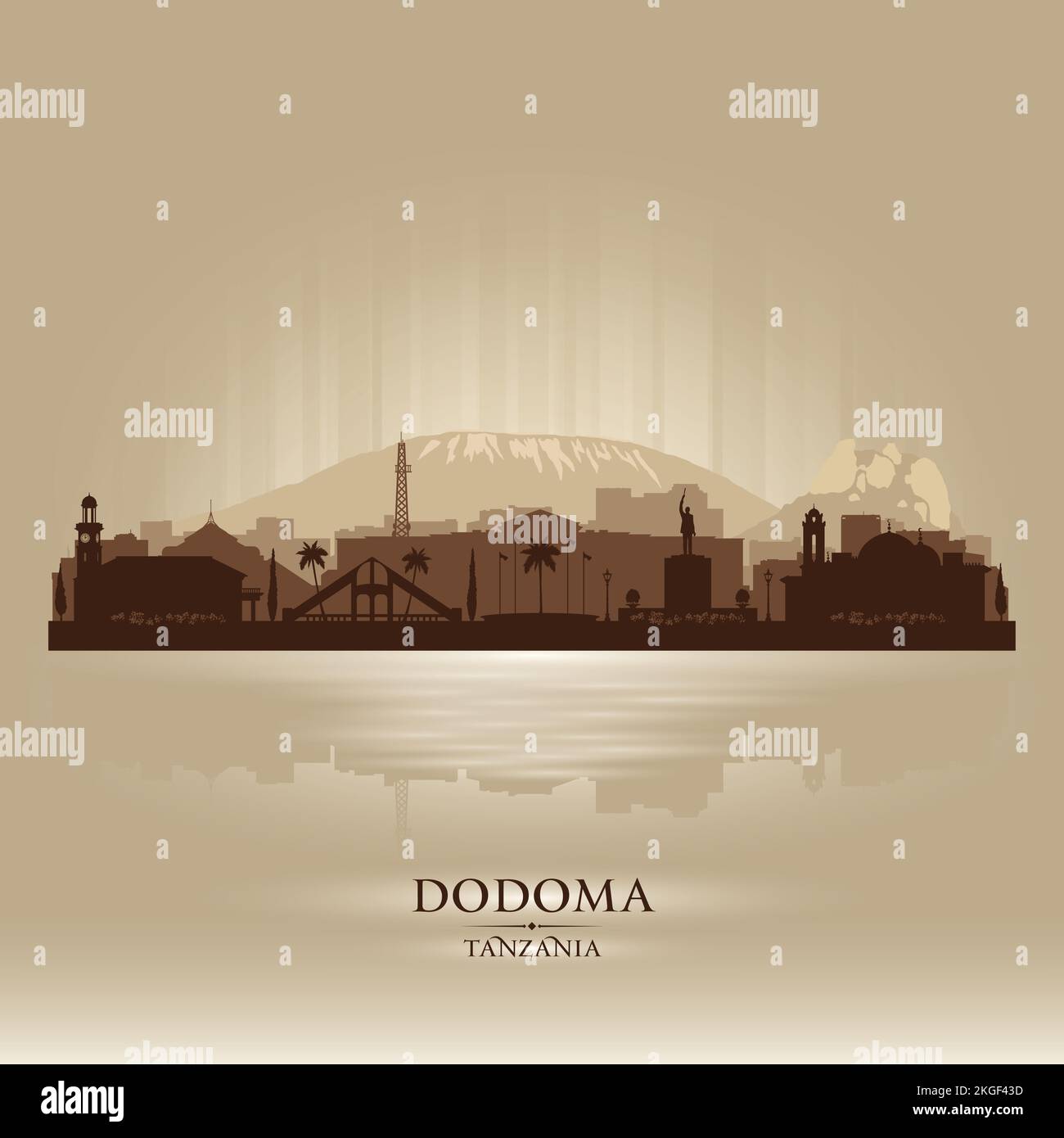 Dodoma Tanzania city skyline vector silhouette illustration Stock Vector