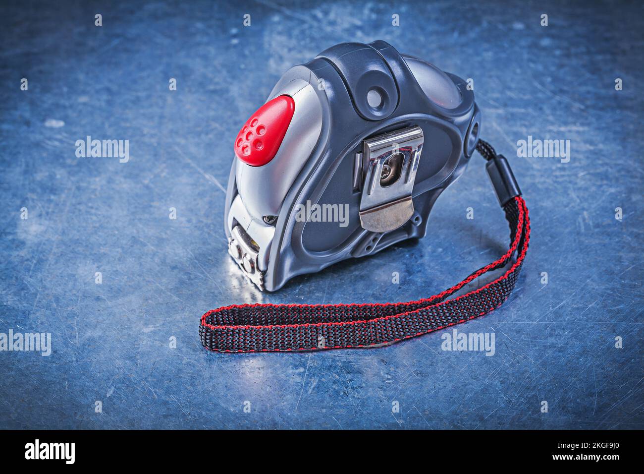 Tape line on metallic background construction concept Stock Photo Alamy