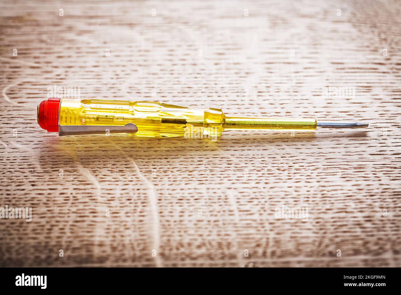 tester screwdriver on wooden board construction concept Stock Photo Alamy