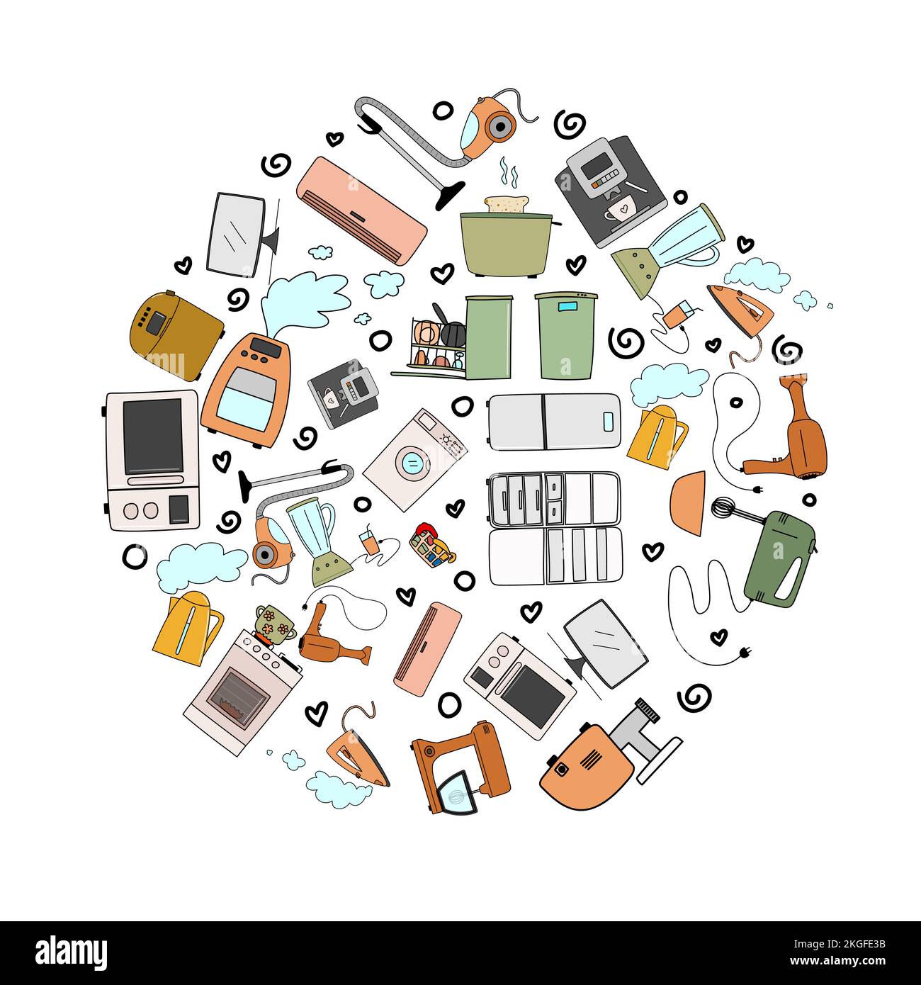 A circle with colored electric home appliances Stock Vector