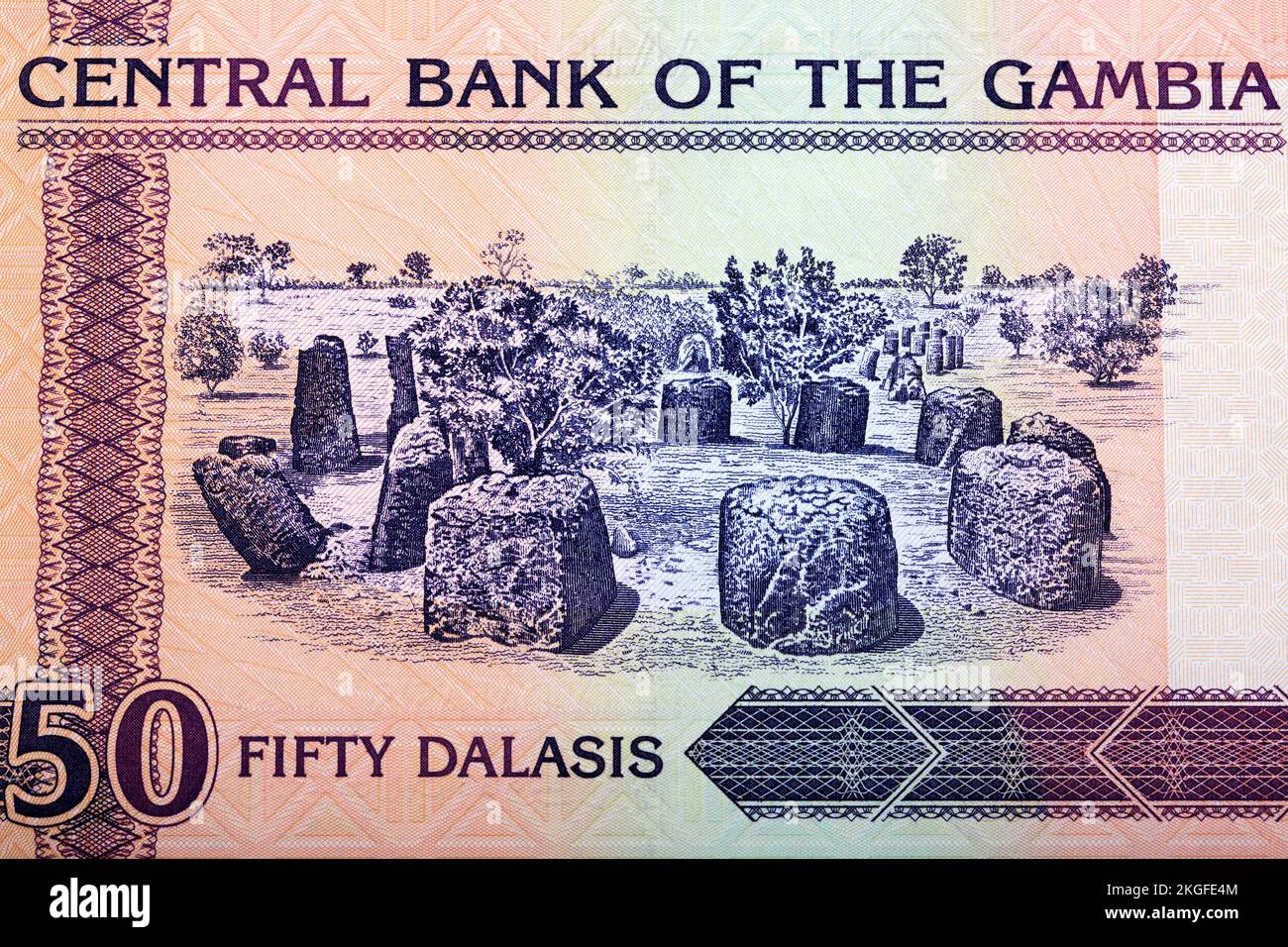 Wassu stone circles from Gambian money - dalasi Stock Photo