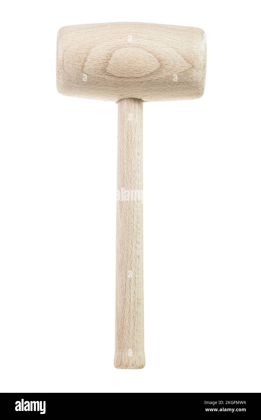 Wooden hammer isolated on white. Stock Photo