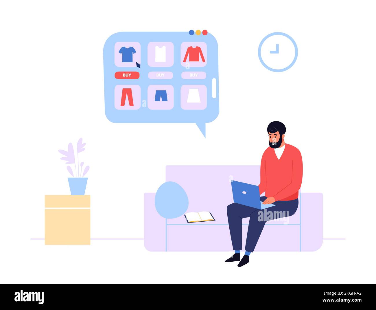 People buying in online shop, shopping sit at home Stock Vector
