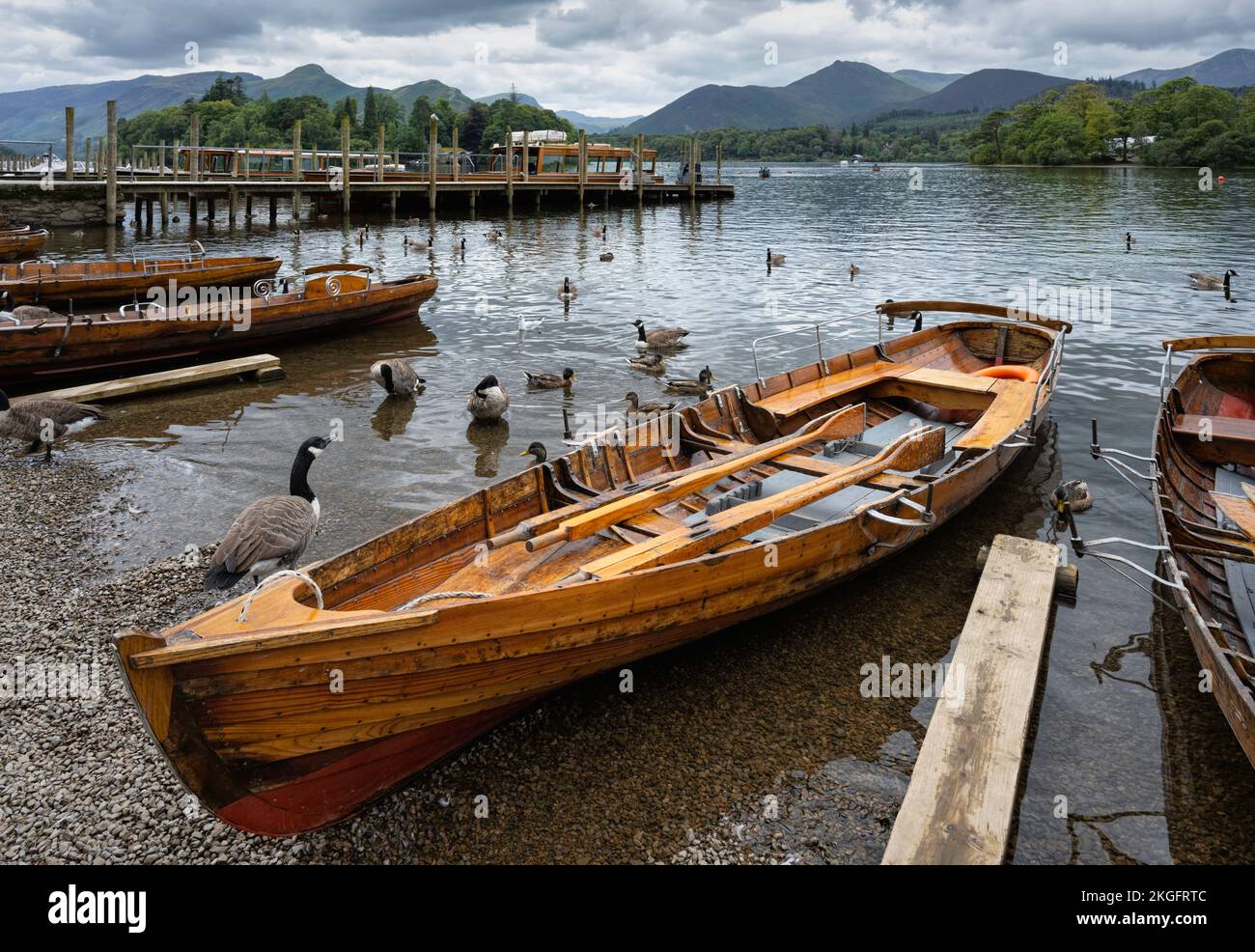 Rowing boats at Derwent Water, Cumbria, England. Stock Photo