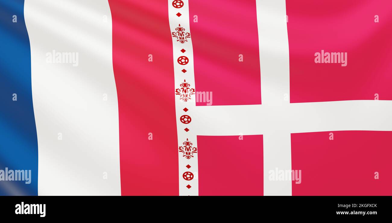Flag of the national football teams France vs Denmark at football. 3d