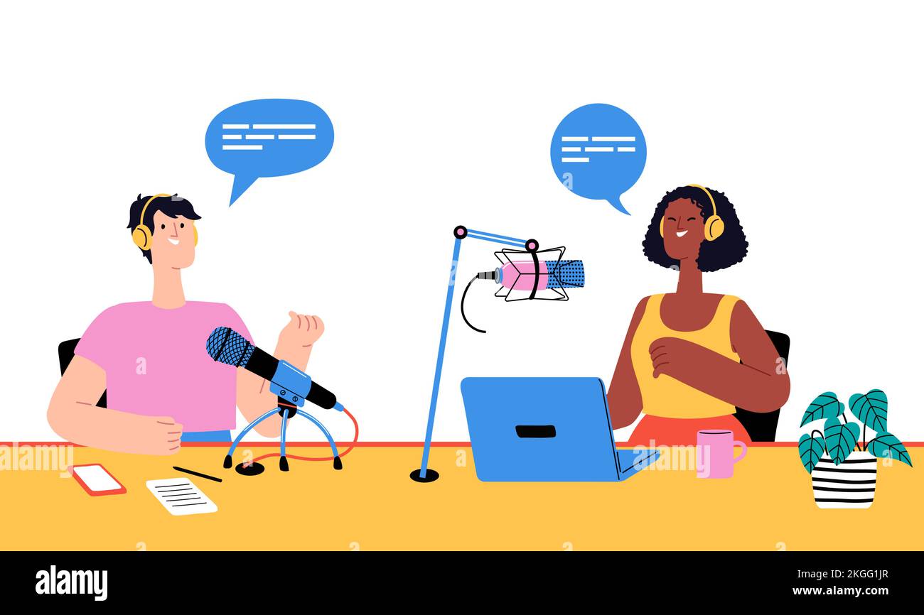 Podcast recording, radio programs for interview online Stock Vector