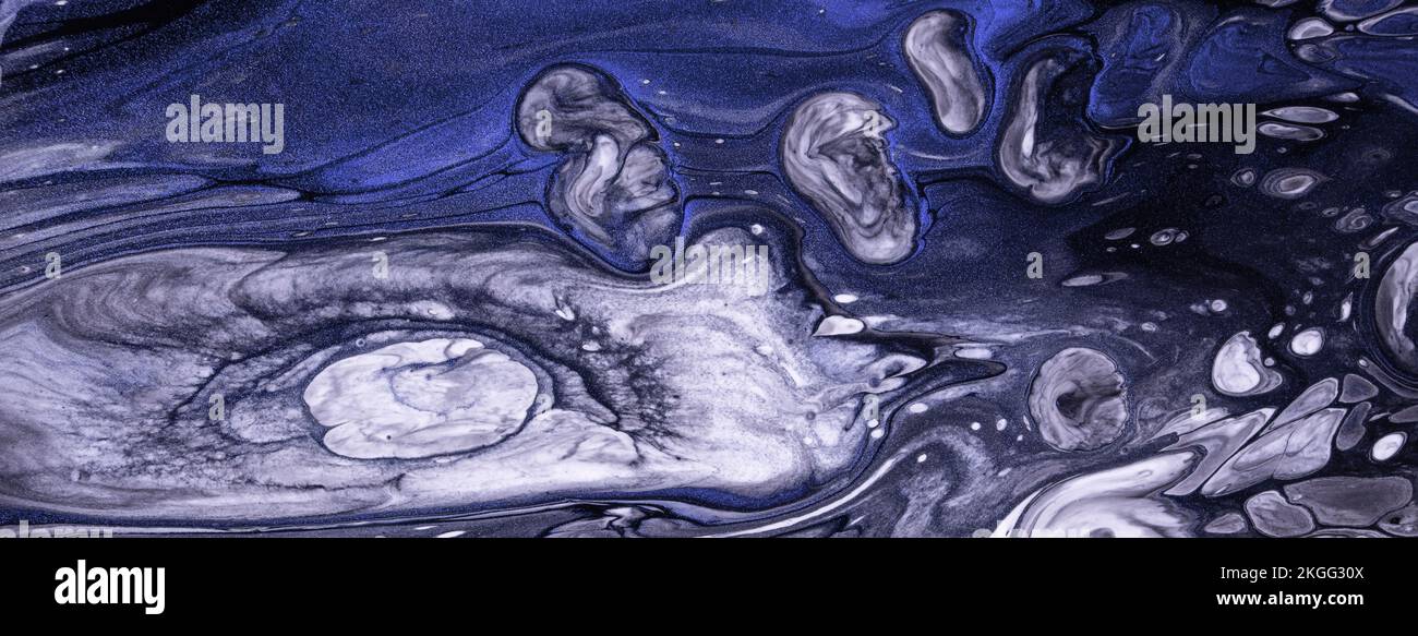 Abstract fluid art background navy blue and gray colors. Liquid marble ...