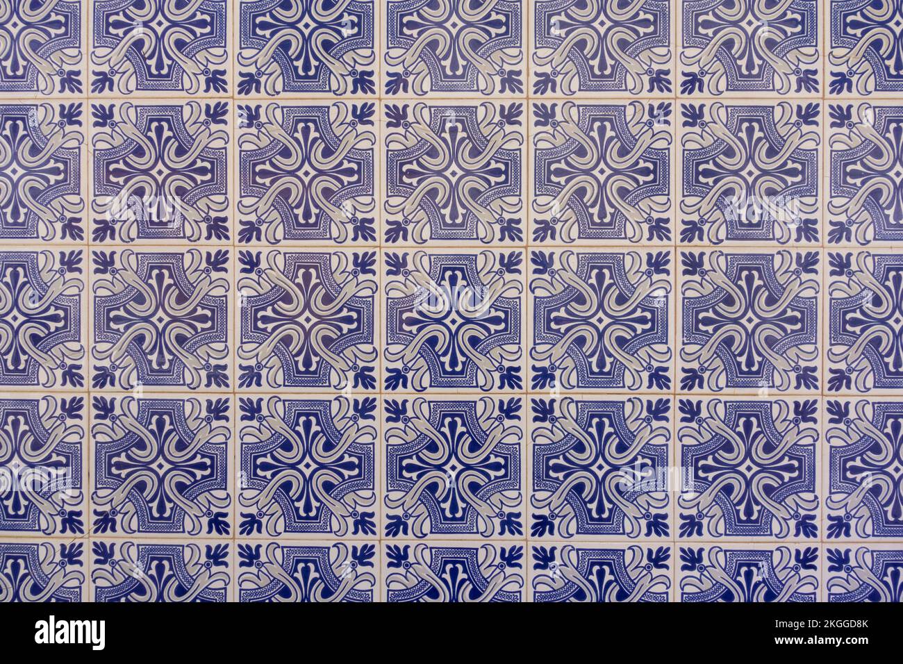 Typical Portuguese ceramic tiles on buildings and houses, Tavira, Algarve, Portugal Stock Photo