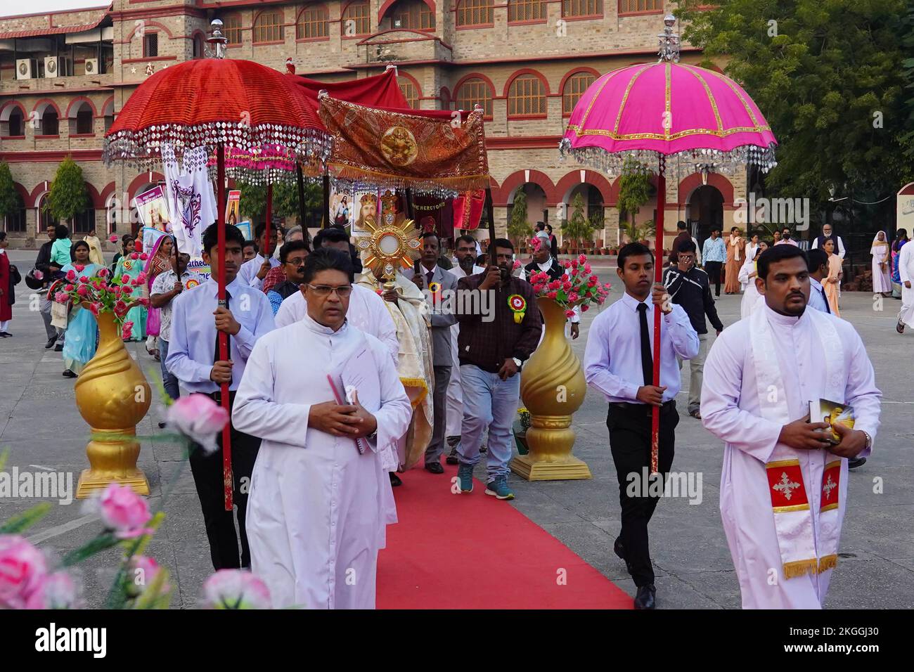 Indian Christian devotees participate in a holy procession to mark the 'Feast of Christ the King', in Ajmer, Rajasthan, India on November 20, 2022. The Feast of Christ the King is observed on the last Sunday of the liturgical year. Photo by ABACAPRESS.COM Stock Photo