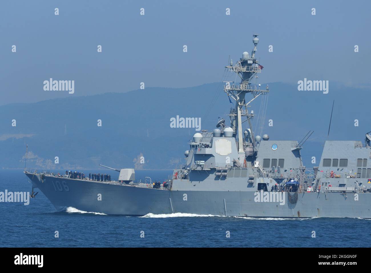 Kanagawa Prefecture, Japan - August 28, 2021: United States Navy USS Stockdale (DDG-106), Arleigh Burke-class destroyer. Stock Photo