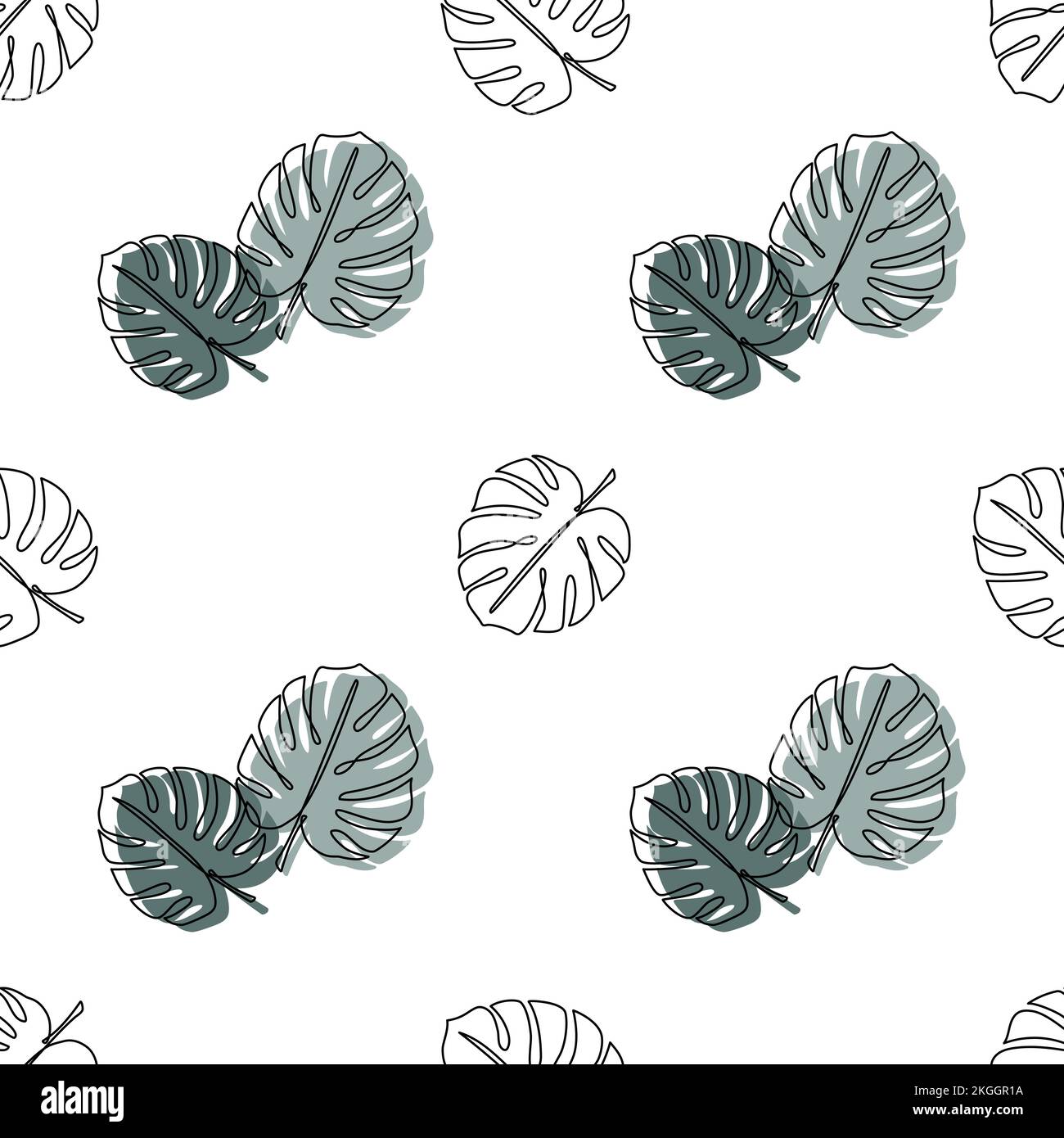 Monstera deliciosa tropical leaves seamless vector pattern Stock Vector