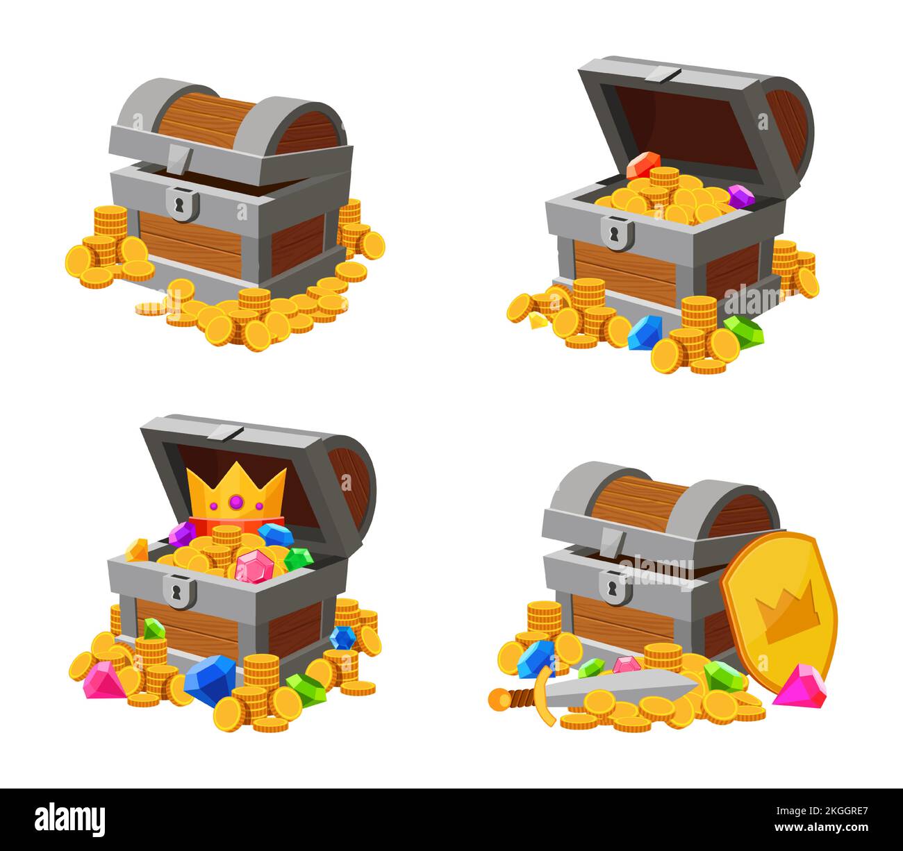 Cartoon pirate treasure with golden coins and jewelry Stock Vector ...
