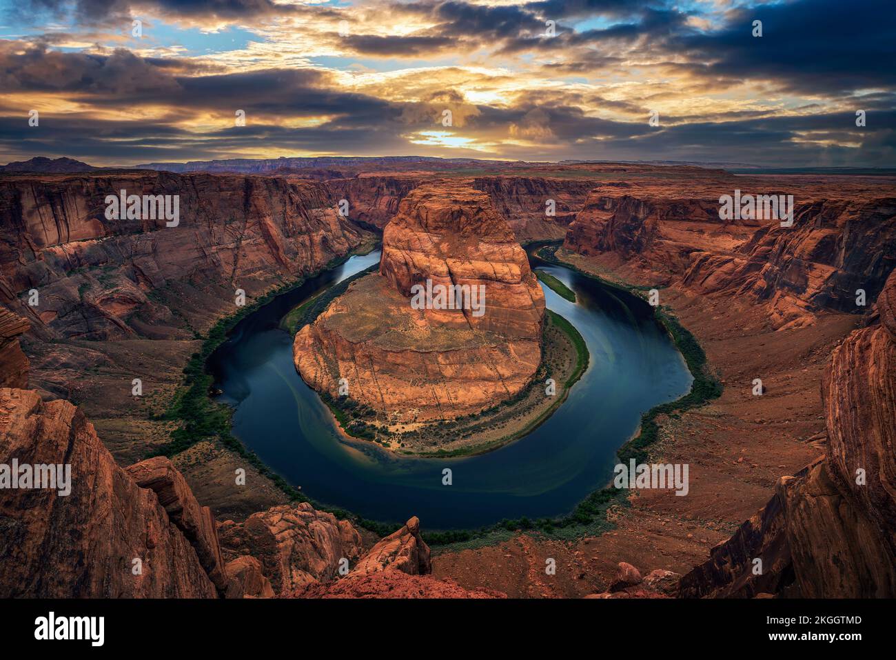 Sunset over Horseshoe Bend and Colorado river Stock Photo