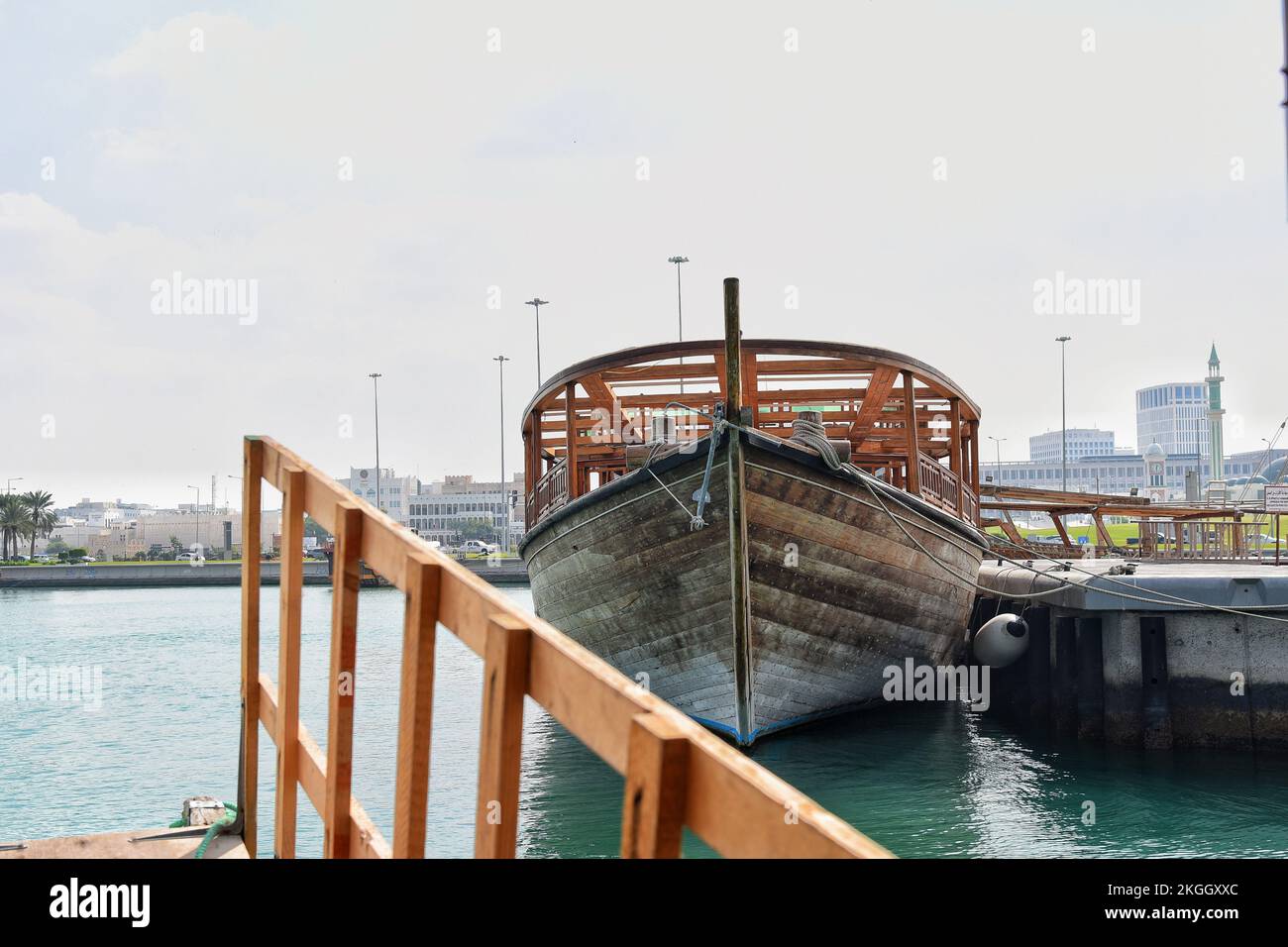 traditional dhow boat doha qatar for fishing and trasportation Stock