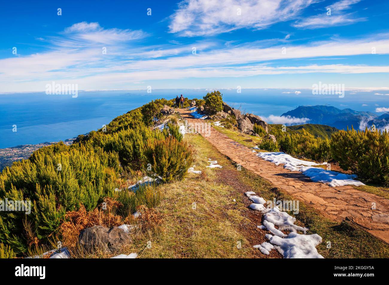 Hiking trail from Achada do Teixeira to Pico Ruivo in Madeira Island, Portugal Stock Photo
